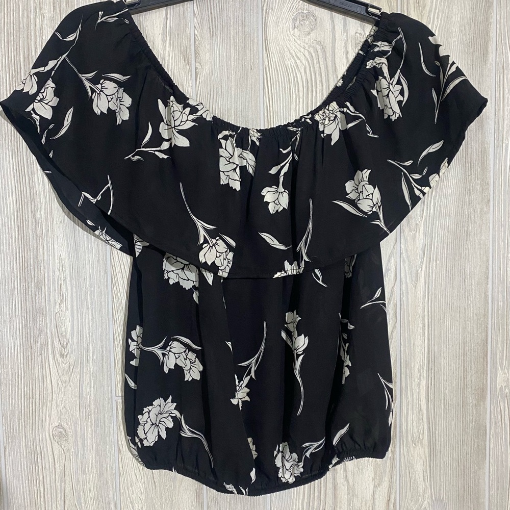 Black Floral Off-Shoulder Top
